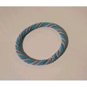 Blue Purple And Silver Seed Beaded Roll On Bracelet